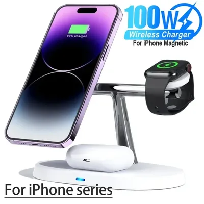 Schnellladendes 3-in-1 magnetisches kabelloses Ladegerät für Magsafe iPhone 16-12 Pro Max Samsung S24 Apple/Galaxy Watch Airpods/Buds Image