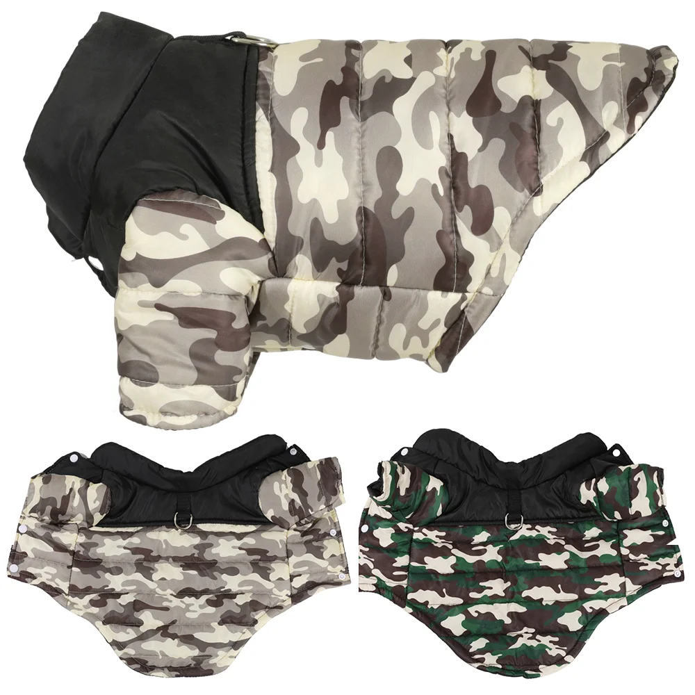 Winter-Hundekleidung für kleine und mittelgroße Hunde, warmer, winddichter Haustiermantel mit Tarnmuster und D-Ring, winddichter Mops, Yorkshire-Outfits Image