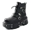Mode Frauen Punk Runde Kappe Stiefeletten für Frau Lace-Up Dicken Boden Metall Dekoration Botas Mujer Schnalle party Schuhe
