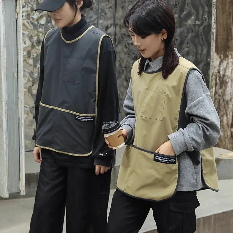 Cafe-Küchenarbeit, wasserdichte Schürze, Weste mit Taschen für Männer und Frauen, schmutzabweisende Küchenschürze zum Kochen, Backen, Lätzchen für Erwachsene Image