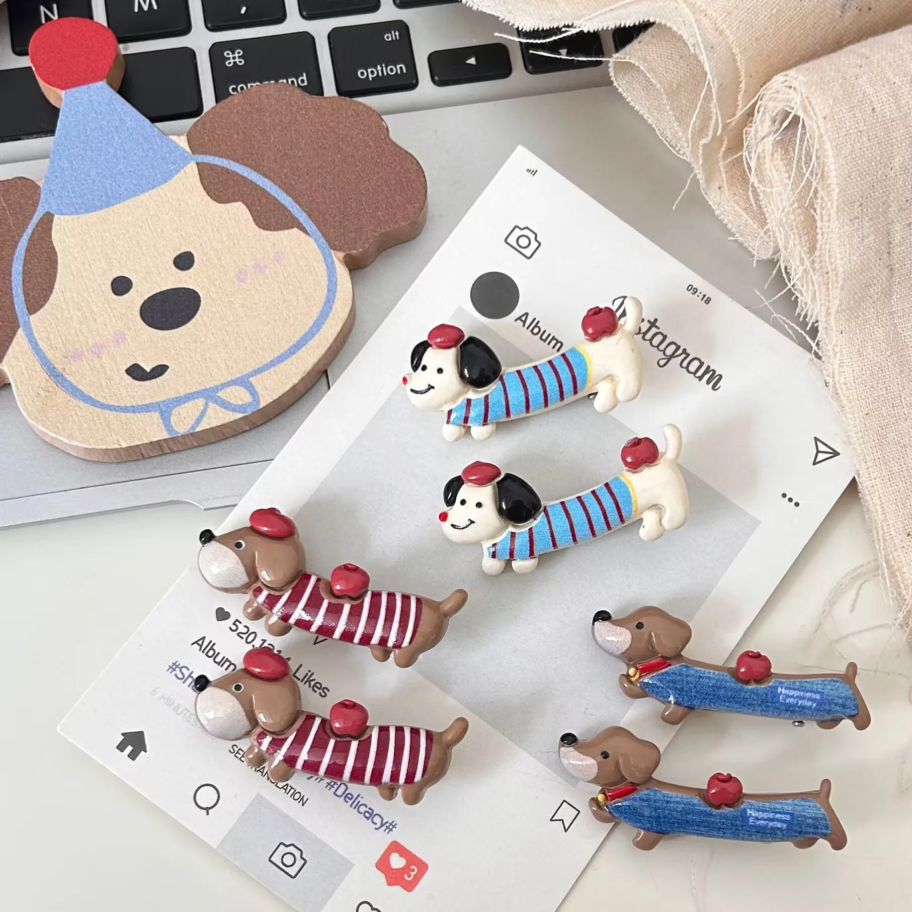 2PCS Haar Clips Retro Nette Wald Themen Cartoon Hund Dackel Haar Clips Lustige Hund Entenschnabel Clip Student Fringe neue Strand Clip Image