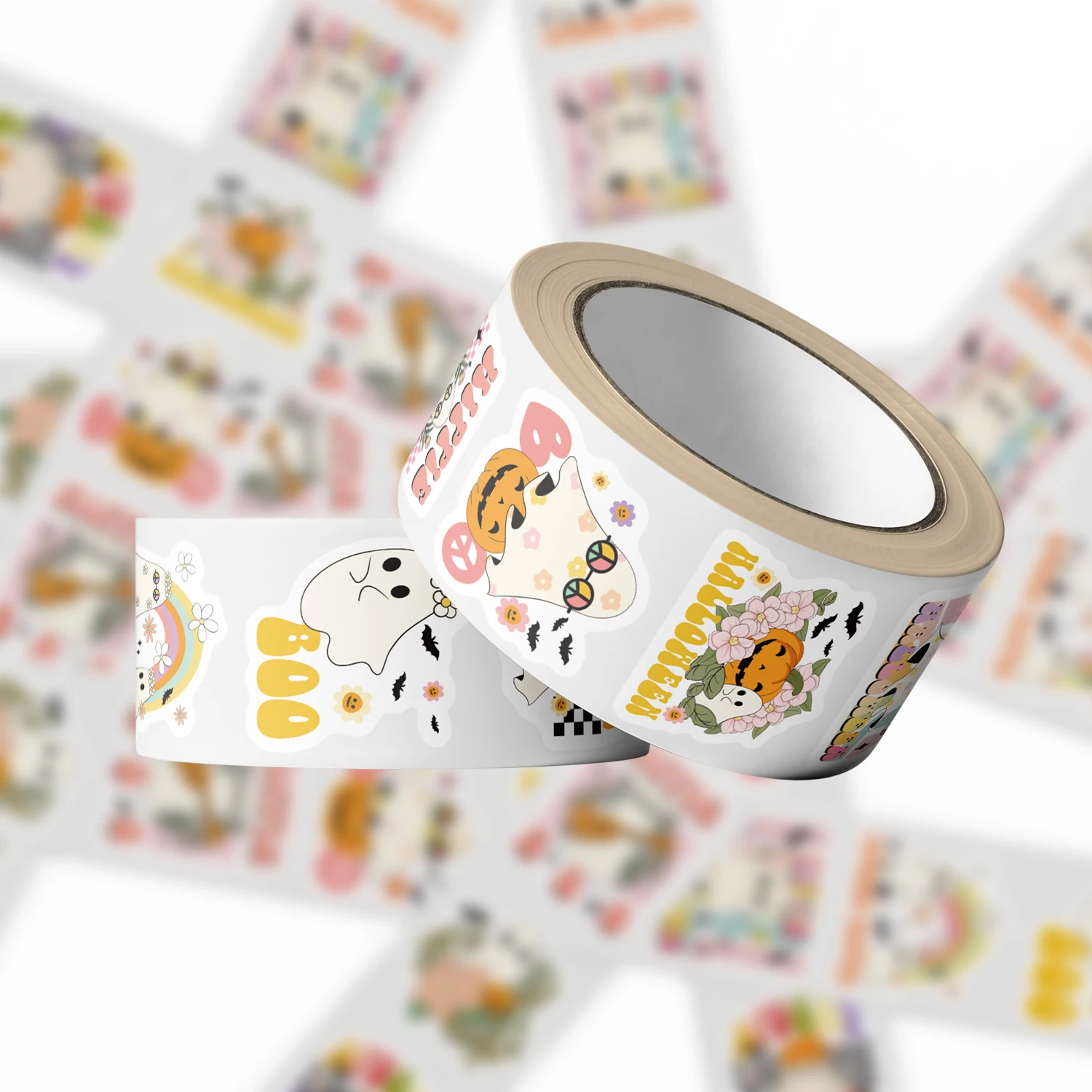 500PCS Halloween Nette Geist Rolle Aufkleber Dekorative Notebook Telefon Fall Fahrrad Motorrad Gepäck Desktop Wasserdichte Aufkleber Image