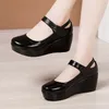 2025 Hochwertiger Lederschuh für Damen, 6 cm Keilabsatz, Plateau mit runder Spitze, 32 33 42 43, eleganter und modischer Schuh