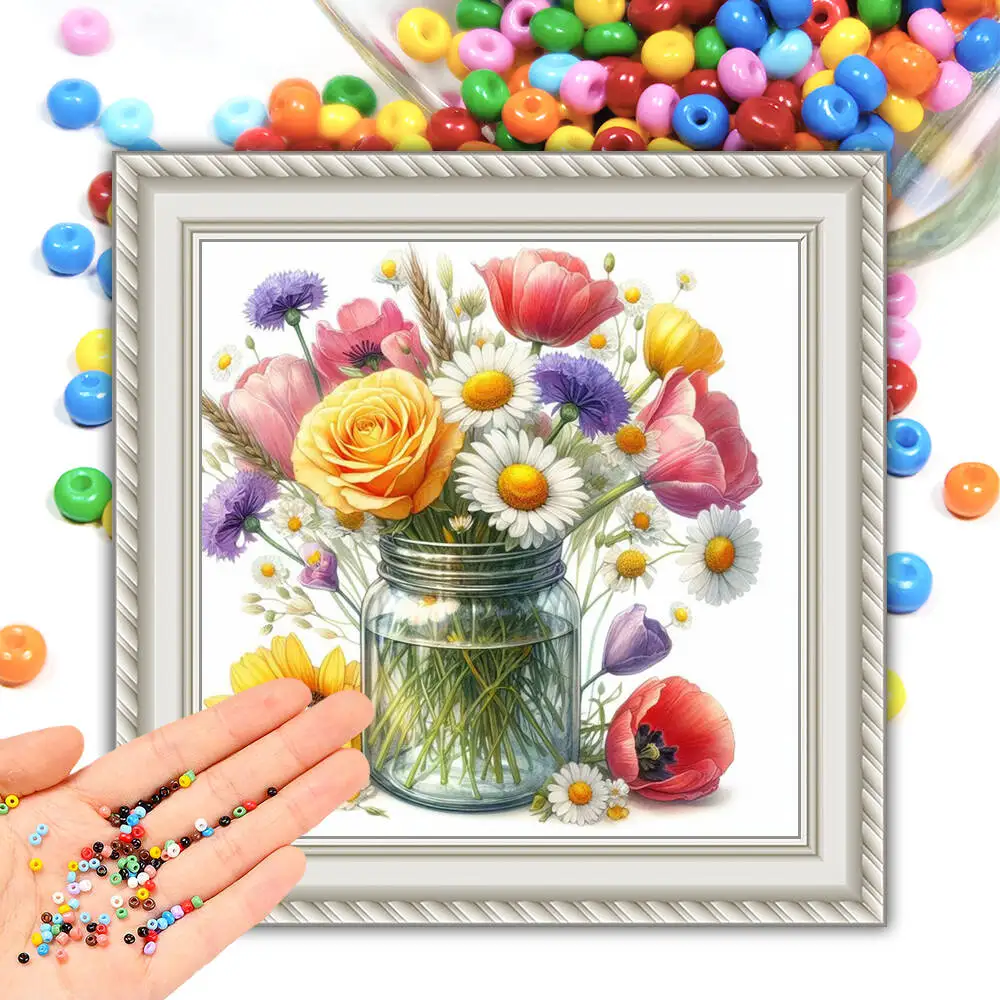 DIY Perlen Stickerei Sets Blume Eintrag Ebene 11CT Kreuz Stich Kit Vase Kunstwerk Nähen Liefert Halloween Weihnachten Dekorationen Image