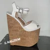 LAIGZEM Frauen Sandalen Plattform Keile 22 CM Ankle Strap Pumpen Höhe Erhöhen Party Damen Schuhe Frau Große Größe 36 40 43 46 48