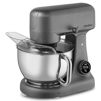 MEDION Küchenmaschine "MD 12600, 8 Geschwindigkeitsstufen, Impulsfunktion, DC-Motor, 4,6 L", grau (titan), B:34,5cm H:32cm T:20cm, Küchenmaschinen, Mit umfangreichem Zubehör-Set, Fleischwolf-Aufsatz, Gemüsereibe