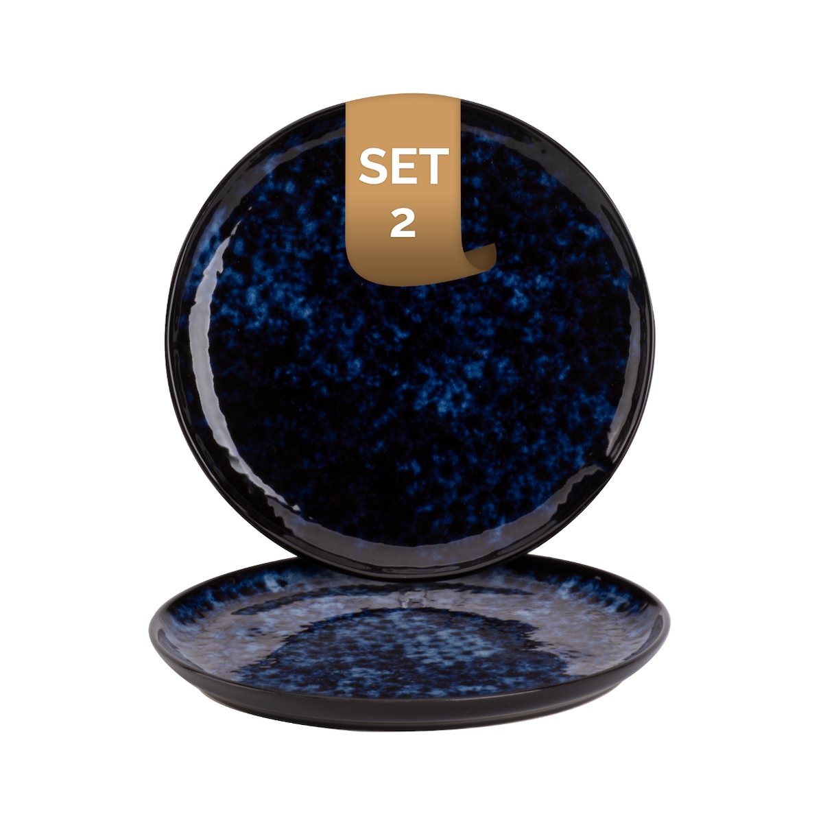 2 x palmer Bama Blue Teller flach im Set, Steinzeug, Ø 21 cm, blau schwarz gesprenkelt, Hochglanz, moderne Ausstrahlung Image