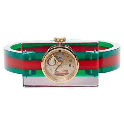 Gucci Bags | Gucci Plexi Web Green Red 143 Skeleton Dial Rectangular Frame Watch | Color: Red | Size: Os