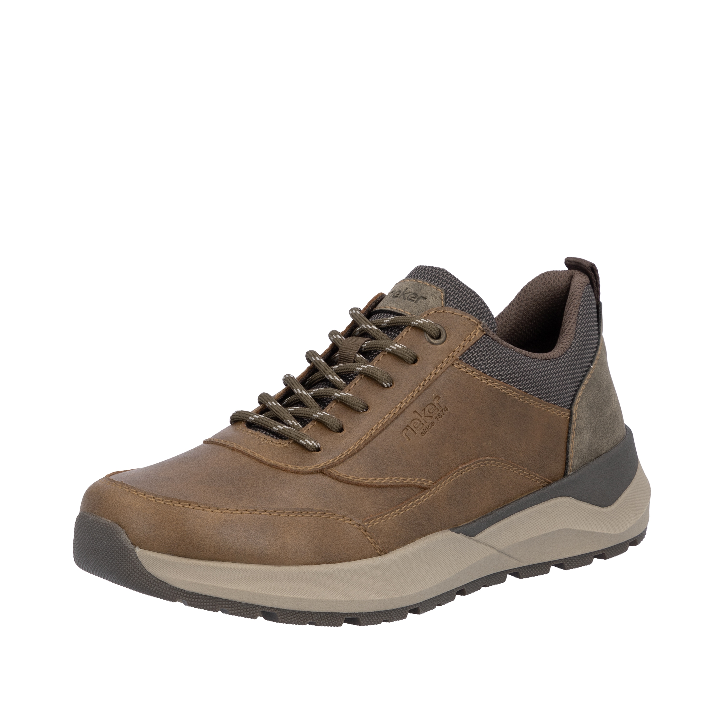 Sneaker RIEKER, Herren, Gr. 46, braun, taupe, Lederimitat, Schuhe Sneaker, Schnürschuh, Halbschuh, Freizeitschuh mit herausnehmbarer Soft-Einlage
