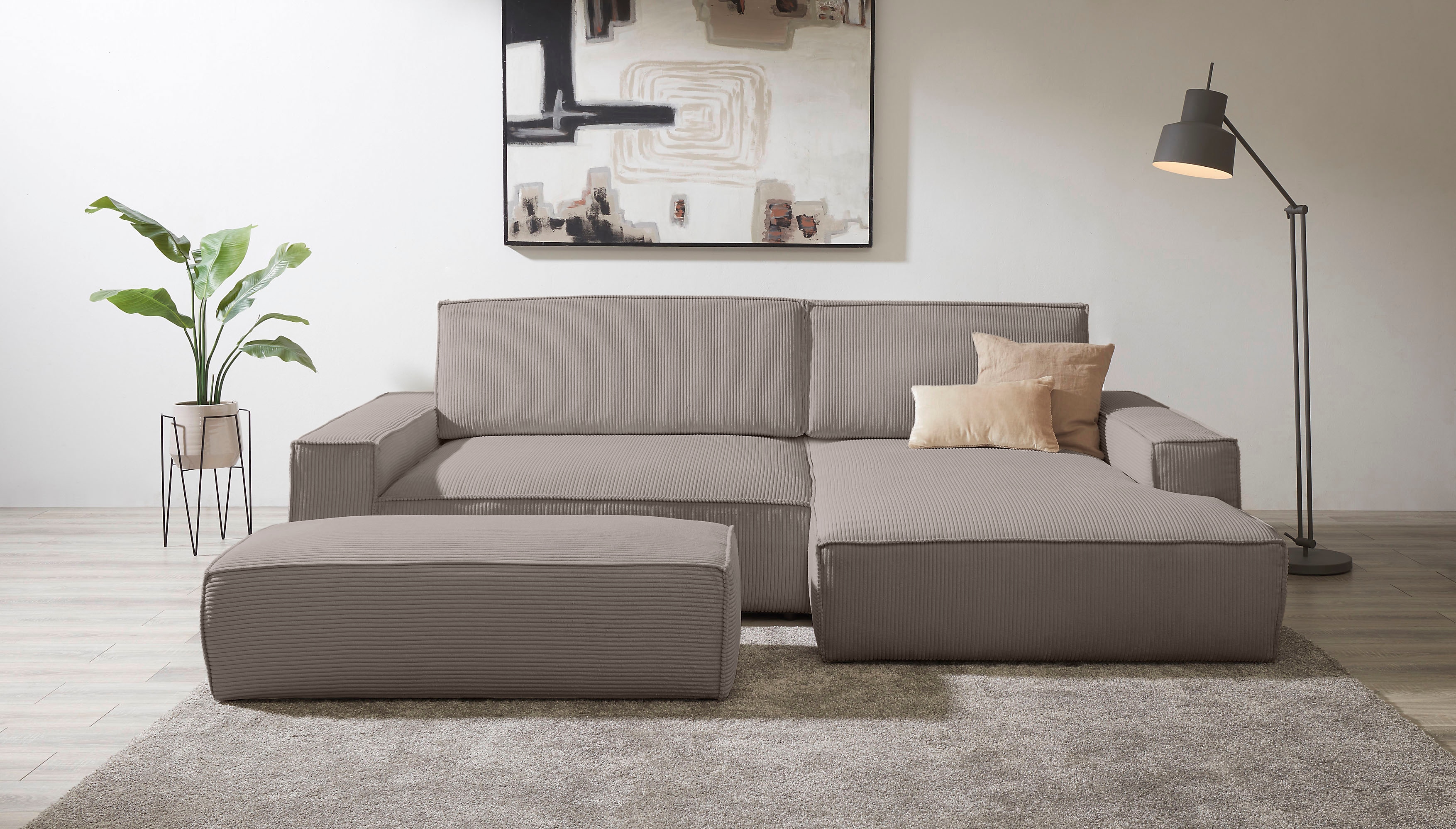 Polsterecke HOME AFFAIRE "SHERWOOD XXL tief, L-Form, Schlaffunktion, Bigsofa, Cord, Leinenoptik", beige (taupe), B:284cm H:90cm T:135cm, 100% Polyester, Sofas, stellbar zum Schlafsofa (Krokodilverbinder), Cord, Leinenoptik