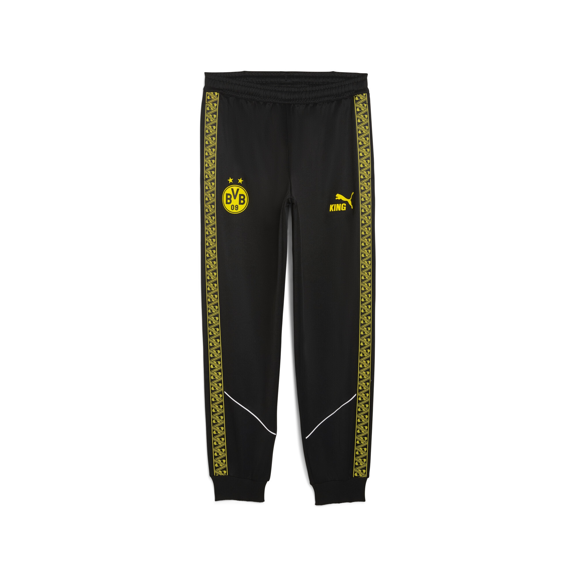 Sporthose PUMA "Borussia Dortmund KING Anthem Hose Herren", Damen, Gr. S, Normalgrößen, schwarz faster gelb, Obermaterial: 63% Polyester, 37% Baumwolle; Taschenfutter: 100% Polyester; Rippe: 7% Elasthan, 93% Polyester; Besatz: 100% Polyester, slim...