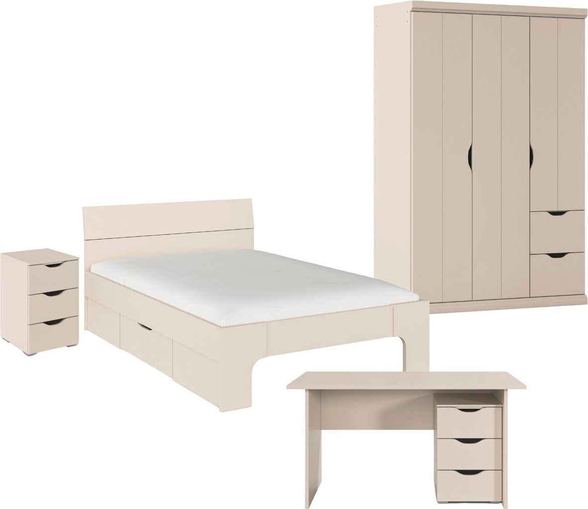 Jugendzimmer-Set RAUCH "Kinderzimmer Komplettzimmer Schlafzimmer-Set (4-tlg.) MARLENE", beige (beige (champagner)), Schrank 3-trg. - Ausstattung CLASSIC + ohne Matratze, B/H: 140cm x 200cm, Schrank 3-trg. - Ausstattung CLASSIC, Holzwerkstoff,... Image