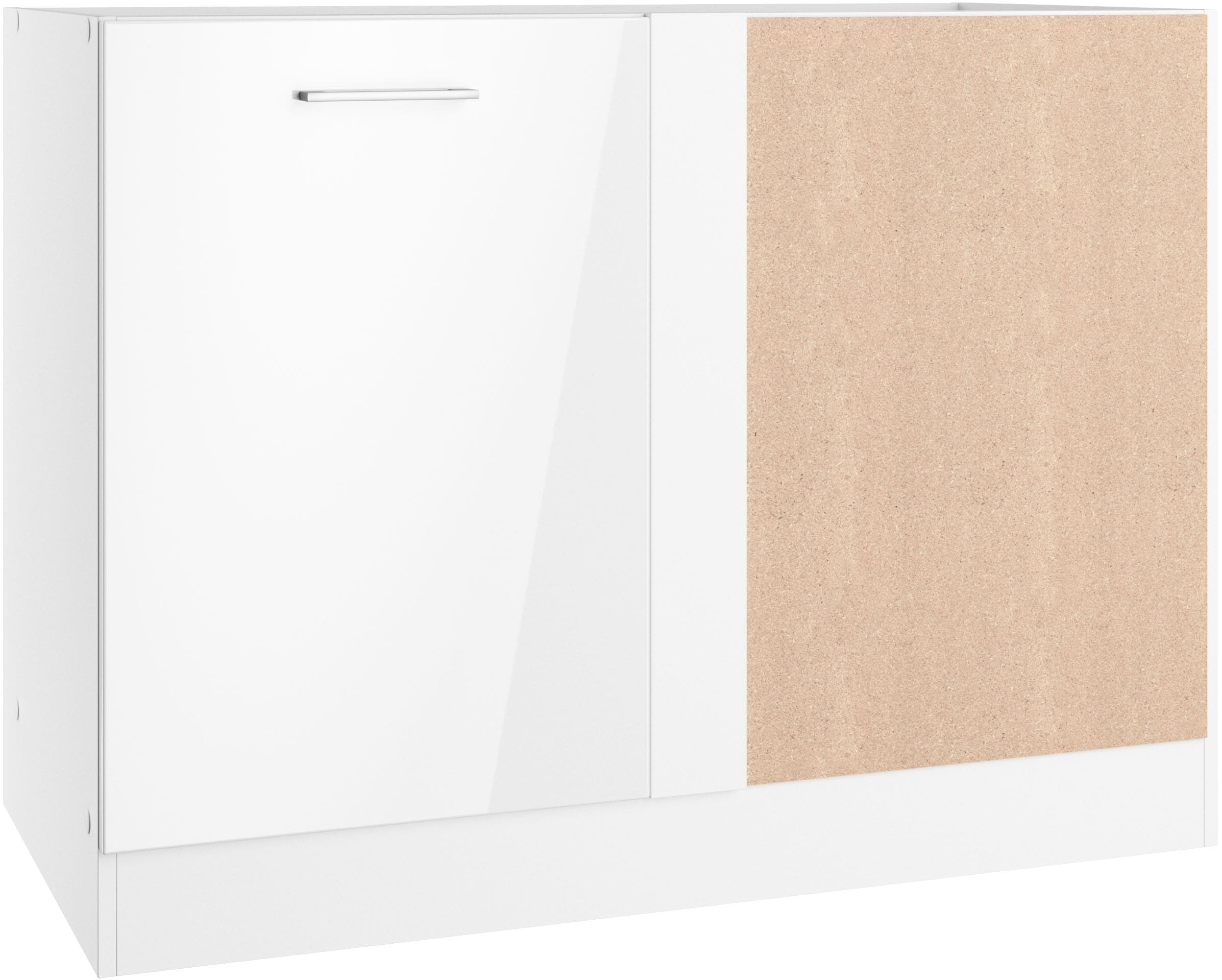 Eckunterschrank KOCHSTATION "KS-Milan", weiß (weiß hochglanz), B:110cm H:82cm T:60cm, MDF, Schränke, Eckunterschrank, Eckunterschrank 110 cm, matte oder hochglänzende Fronten