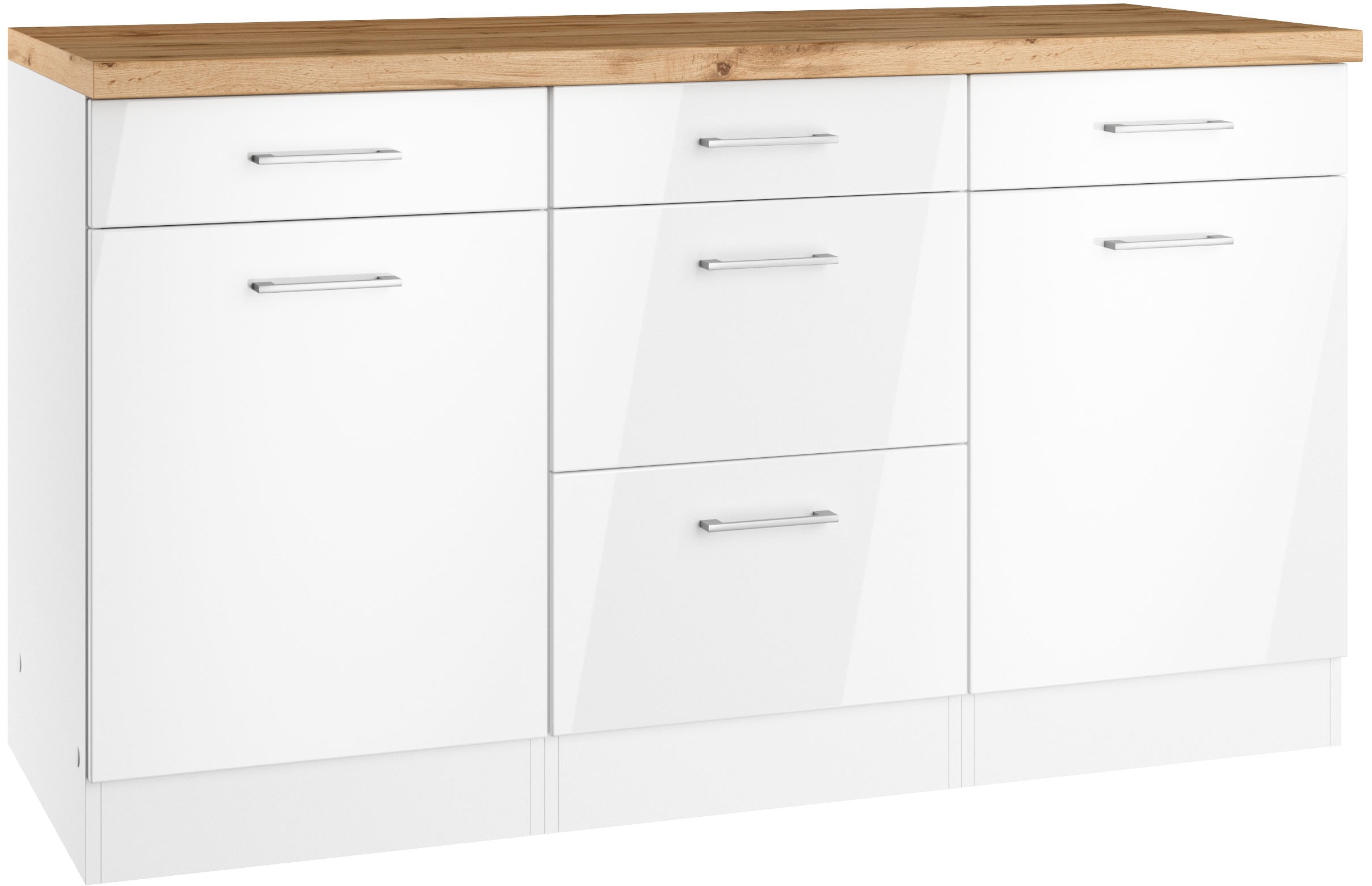 Unterschrank KOCHSTATION "KS-Milan", weiß (weiß hochglanz), B:150cm H:86cm T:60cm, MDF, Schränke, Unterschrank, Unterschrank 150 cm, matte oder hochglänzende Fronten