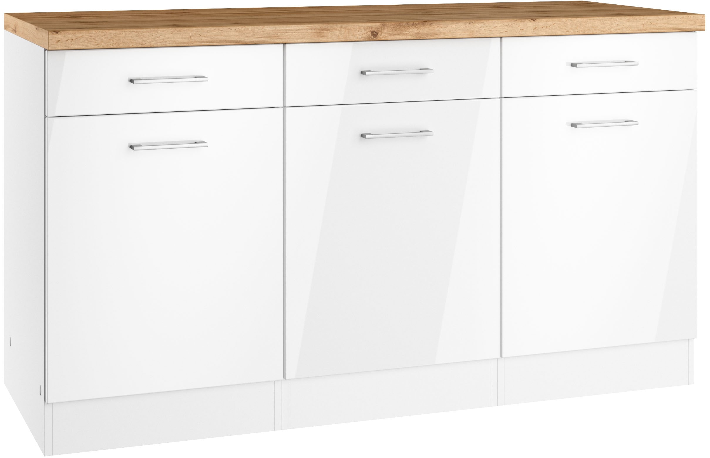 Unterschrank KOCHSTATION "KS-Milan", weiß (weiß hochglanz), B:150cm H:86cm T:60cm, MDF, Schränke, Unterschrank, Unterschrank 150 cm, matte oder hochglänzende Fronten