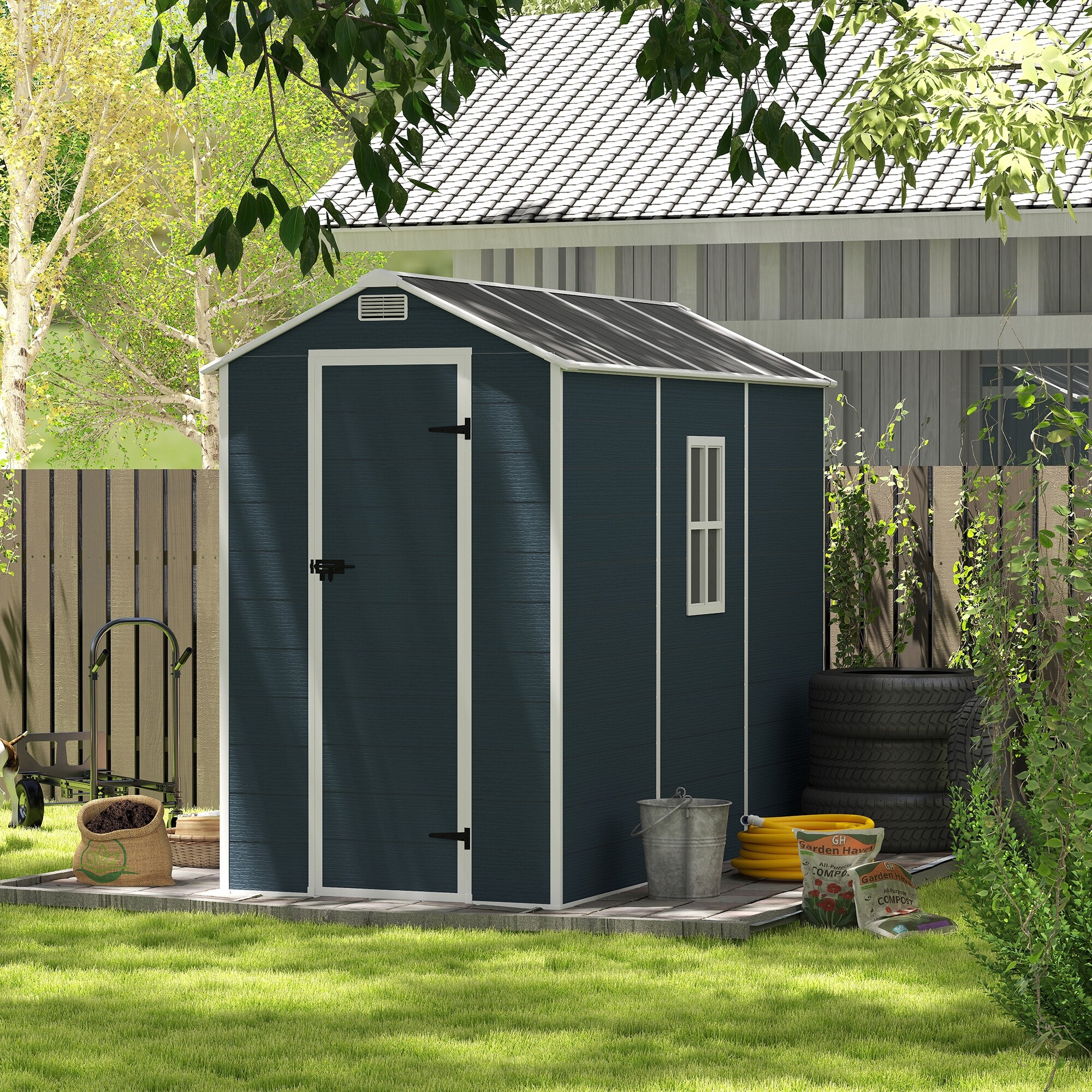 8*8FT/6*6FT/4*8FT/8*7FT Outdoor High Quality PP Material Waterproof Storage Shed with Window and Door