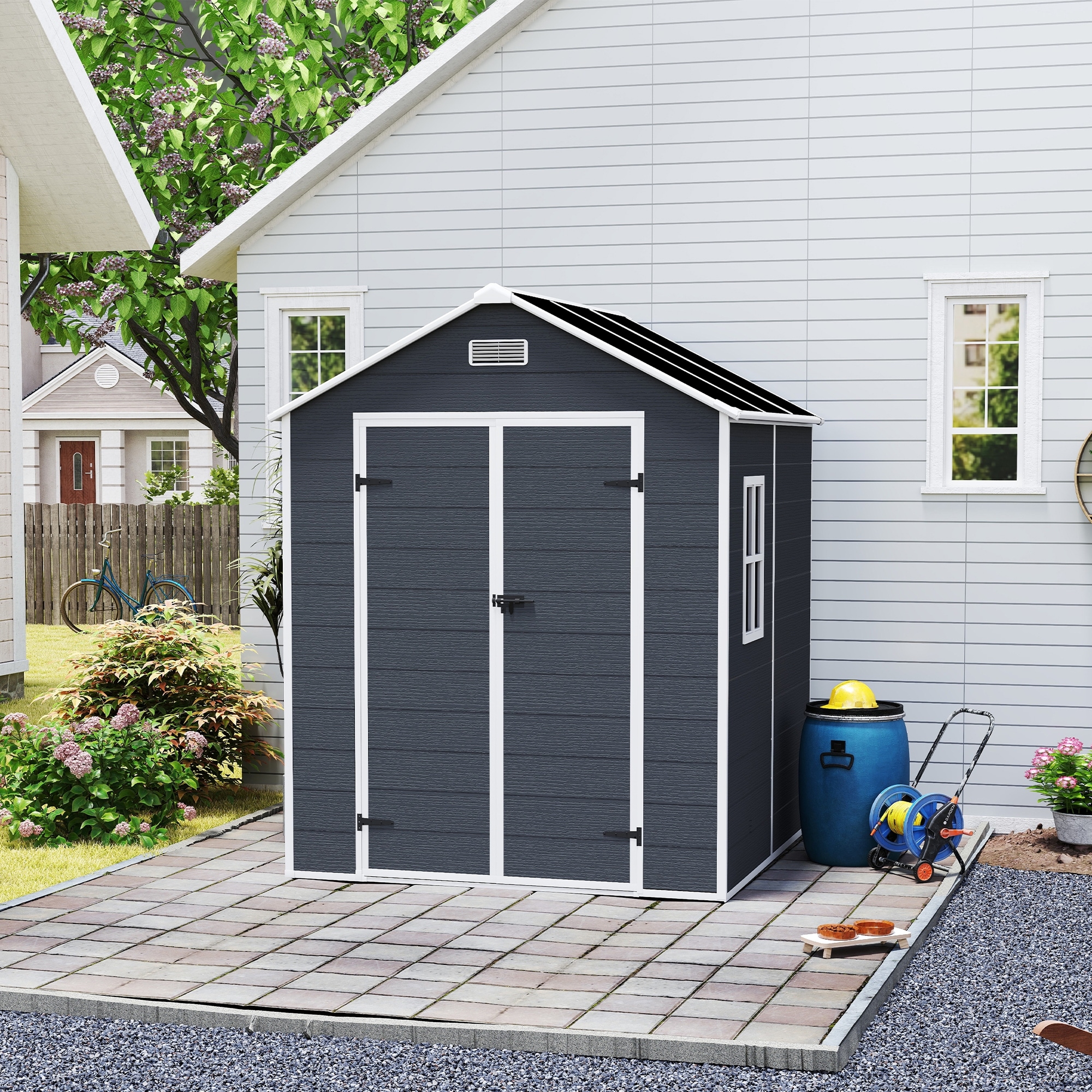 8*8FT/6*6FT/4*8FT/8*7FT Outdoor High Quality PP Material Waterproof Storage Shed with Window and Door