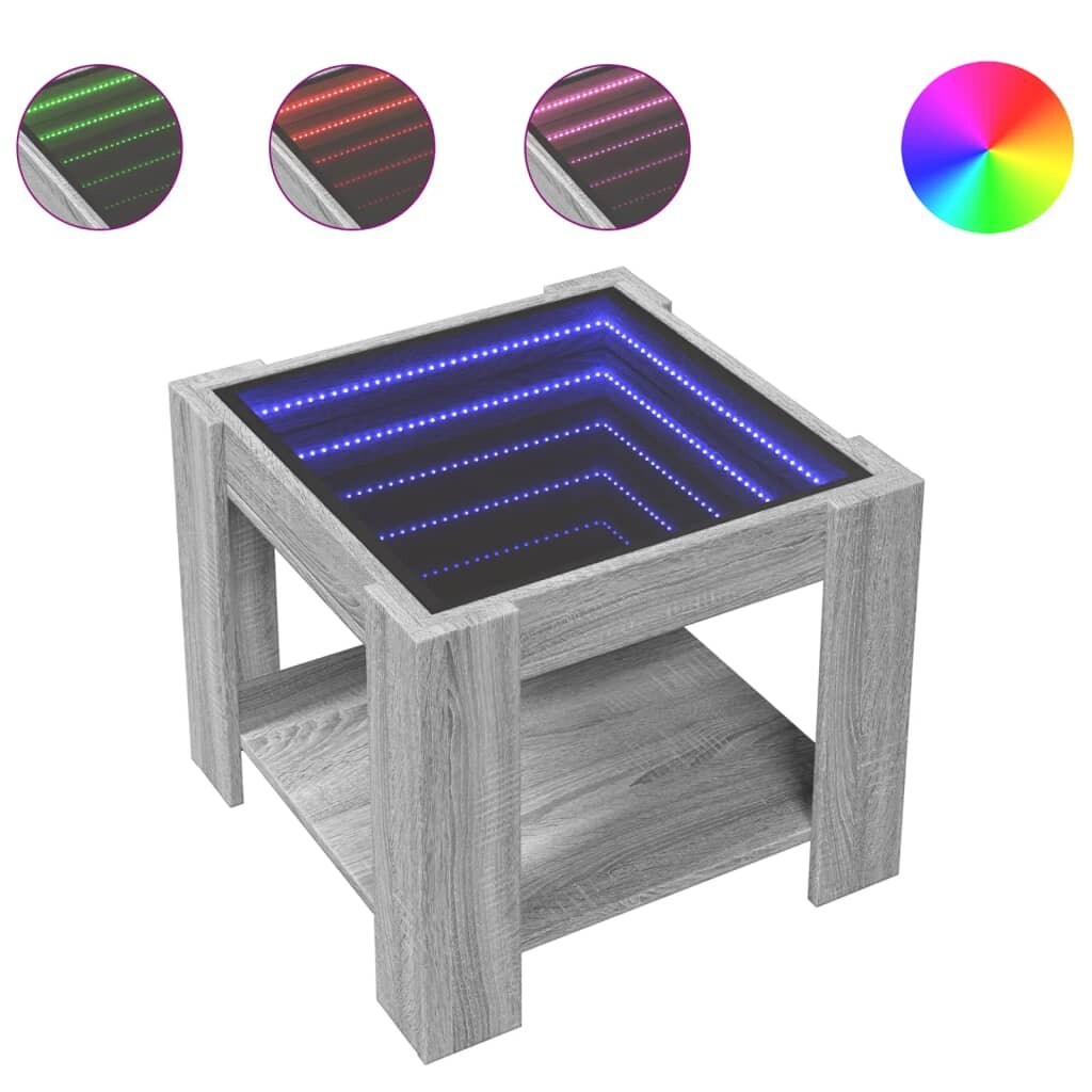 vidaXL LED-Couchtisch Grau Sonoma 53x53x45 cm Holzwerkstoff Image