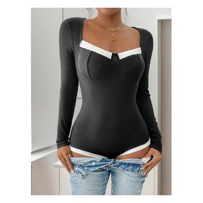 Damen Perfee Ripp-Optik Kontrast Langarm-Bodysuit Image