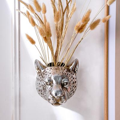 Resin Leopard Head Wall Decor, Dual-Purpose Wall Hanging for Flower Vase Storage, Creative Cute Animal Sculpture for Home Wall Decoration and Craft Ornament