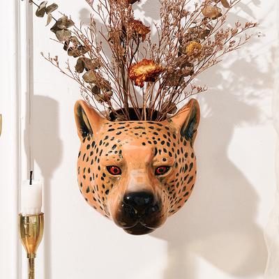 Resin Leopard Head Wall Decor, Dual-Purpose Wall Hanging for Flower Vase Storage, Creative Cute Animal Sculpture for Home Wall Decoration and Craft Ornament