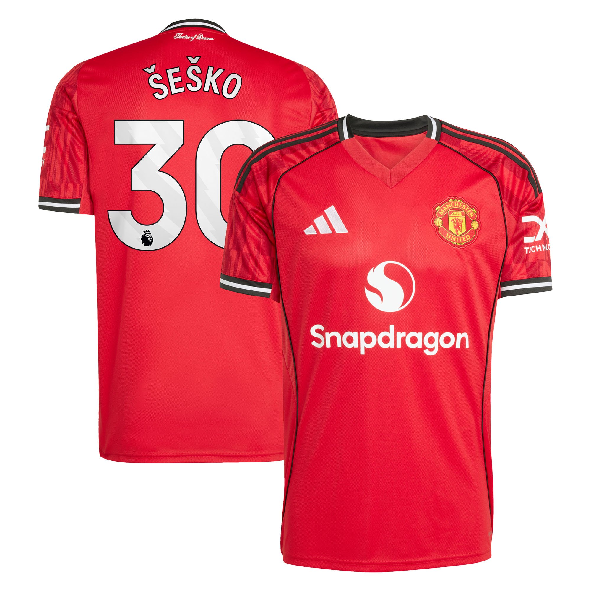 Maillot Domicile Manchester United adidas 2025-26 avec flocage Šeško 30