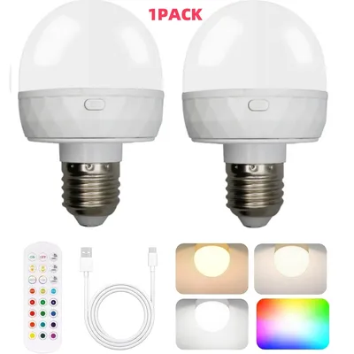 Rechargeable Battery Operated Light Bulb with Remote Control 5W E27 Dimmable Detachable LED Bulb 3 Timer Wireless Puck Light