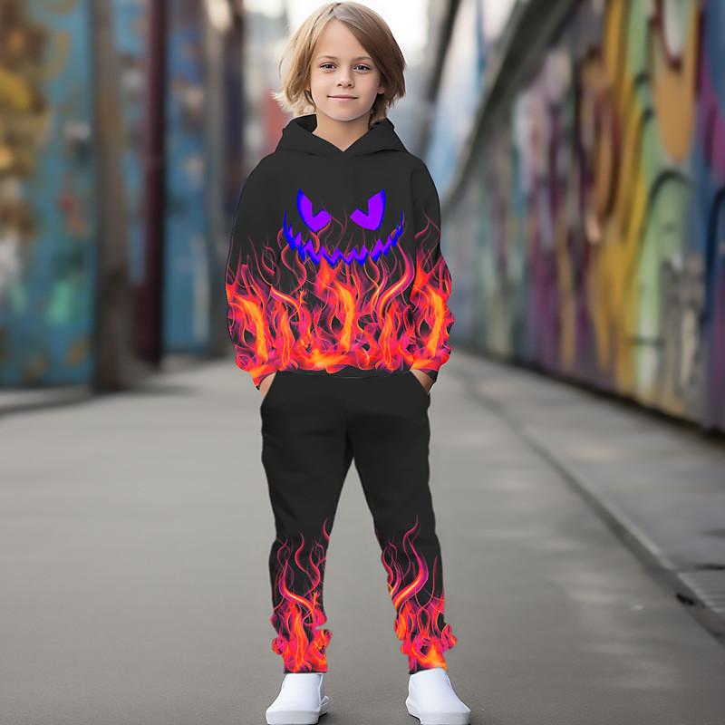 Boys 3D Pumpkin Hoodie Sweatpants Set HoodieSet Clothing Set Long Sleeve 3D Printing Fall Winter Active Fashion Cool Kids 3-12 Years Outdoor Vacation Street Regular Fit