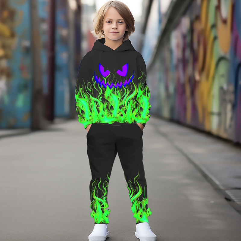 Boys 3D Pumpkin Hoodie Sweatpants Set HoodieSet Clothing Set Long Sleeve 3D Printing Fall Winter Active Fashion Cool Kids 3-12 Years Outdoor Vacation Street Regular Fit