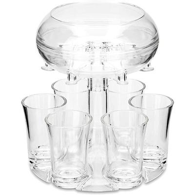 6 Shot Glass Dispenser and Holder Acrylic Liquor Dispenser Set with Cup Rack Durable Anti Drop Six Cup Pourer Perfect Bar Accessory Whiskey Vodka Drinkware Gift Set