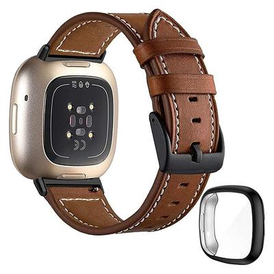 Smart Watch Band Compatible with Fitbit Fitbit Versa Lite Versa 4, Sense 2, Versa 3, Sense Fitbit Versa 2 Leather Smartwatch Strap with Case Adjustable Women Men Sport Band Replacement Wristband