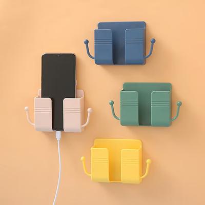 4Pcs Remote Control Mobile Phone Plug Wall Holder, No-Drill Adhesive Wall Mount Storage Box for Air Conditioner TV Remote, Bathroom Remote Control Organizer Rack