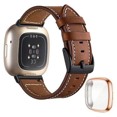 Smart Watch Band Compatible with Fitbit Fitbit Versa Lite Versa 4, Sense 2, Versa 3, Sense Fitbit Versa 2 Leather Smartwatch Strap with Case Adjustable Women Men Sport Band Replacement Wristband