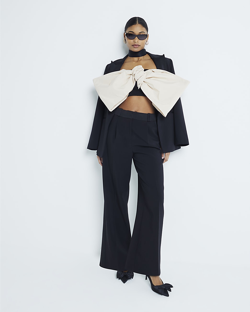 River Island Womens Scuba Top Black Bandeau Bow - Size 14 UK | River Island Sale | Discount Designer Brands