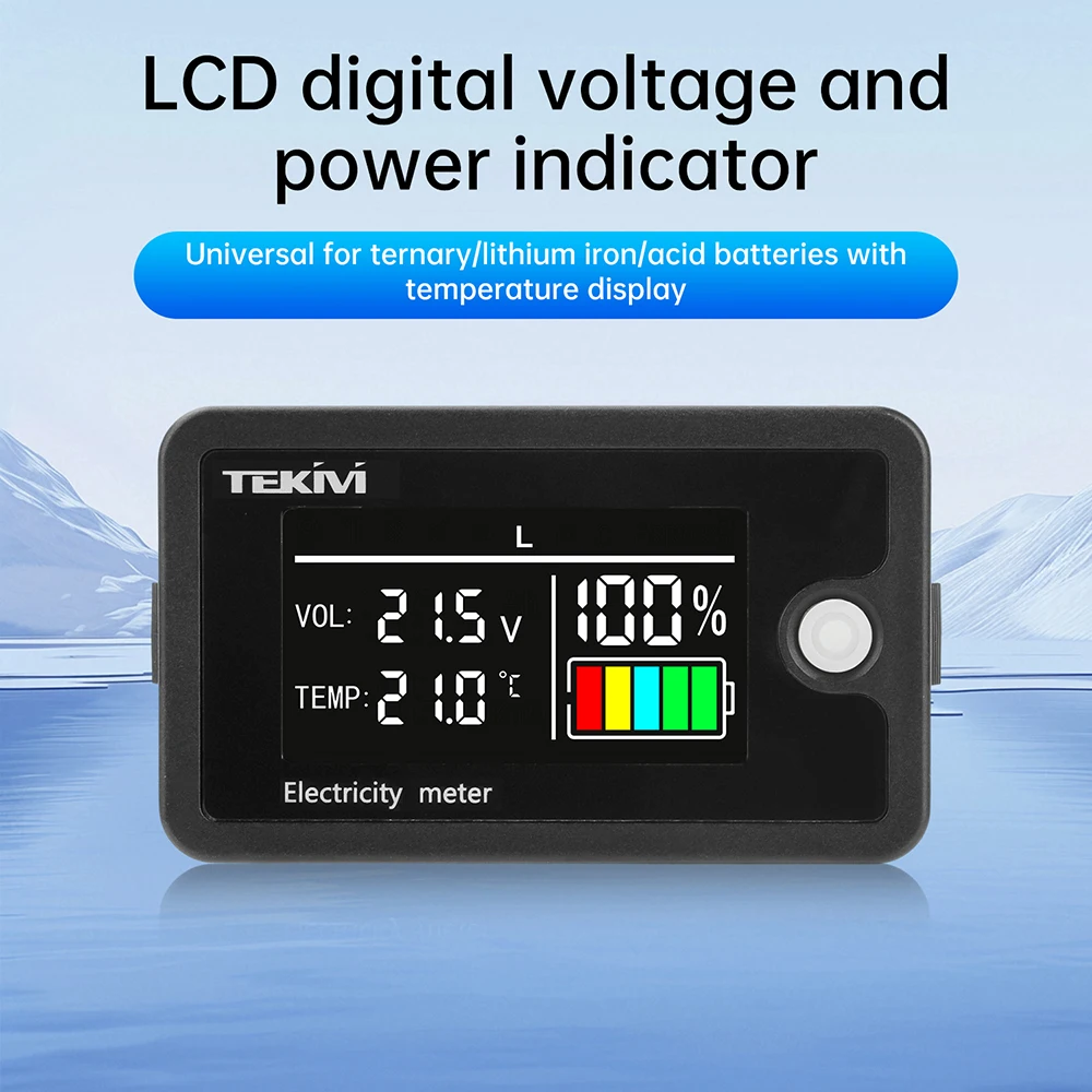 DC 8–100 V hochpräzise LCD-Digitalanzeige, Spannung, Stromanzeige, Batterie, universell, mit Temperaturanzeige Image