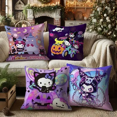 Entzückende Sanrio-Charaktere Halloween-Kissenbezüge: Kuromi, Hello Kitty und mehr! Sofakissenbezug, Partydekoration, Geschenk Image
