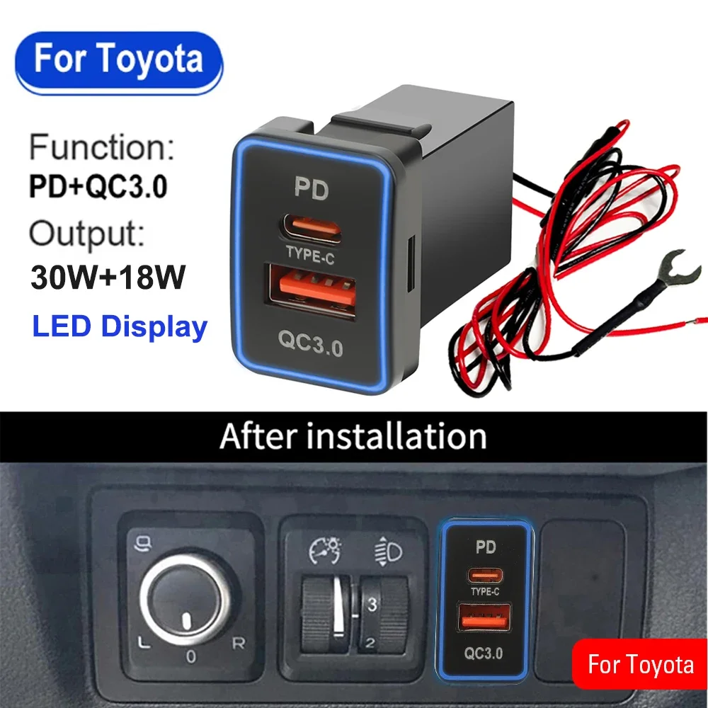 12V-24V Auto Ladegerät Buchse Adapter PD QC USB Schnelle Ladegerät Buchse Wasserdicht mit LED Display für Toyota Corolla Auto Zubehör Image