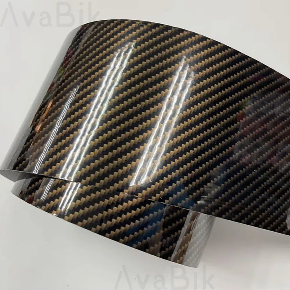 50 cm x 30/50/100 cm 2D glänzende Kohlefaser-Vinylfolie Gold Carbon Car Wrap Folie Air Release selbstklebend Auto Motorrad Roller Sticke Image