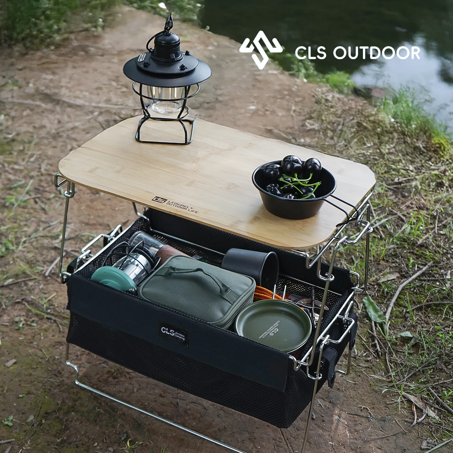 CLS Neuer multifunktionaler Aufbewahrungskorb, Aufbewahrungsregal für Outdoor-Camping, tragbarer Hand-Aufbewahrungskorb, Auto-Mini-Klapptisch