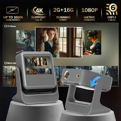 Projektor 4K Android 10.0 Smart System WiFi Bluetooth HDMI USB mit integrierter App-Store und Sprachsteuerung