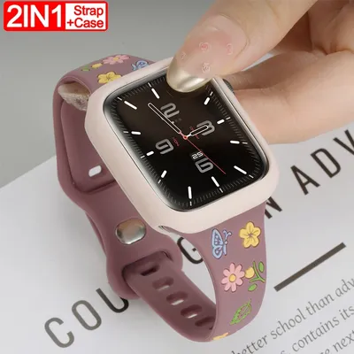 Dünnes Band + Silikonhülle für Apple Watch 40/41 mm 42 mm 44/45 mm 46 mm 49 mm graviertes Armband iWatch Ultra 2 Serie 10 9 8 7 6 SE 5 4 3 Image