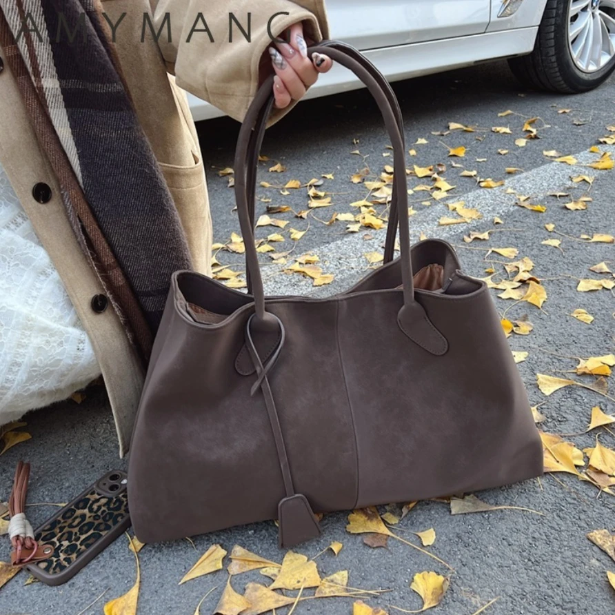 Winter Faux Wildleder Handtaschen Frauen England Stil Feste Beiläufige Totes Große Kapazität Designer Schulter Taschen Dame Retro Weibliche Taschen Image