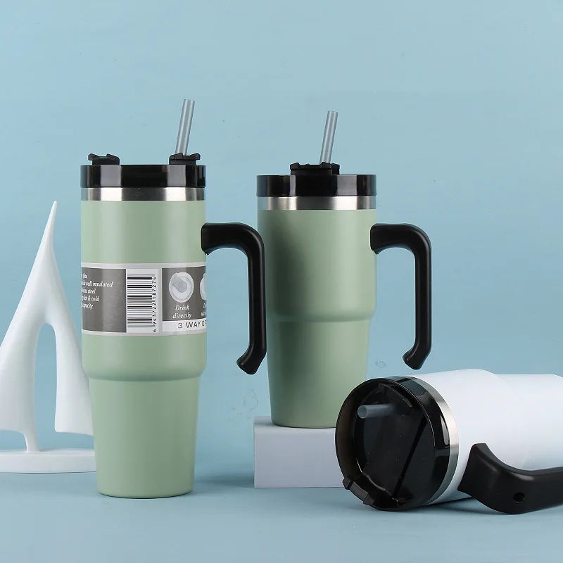 Tassen, 30/40 Unzen, Edelstahl-Autoflasche, großes Fassungsvermögen, Wasserbecher, Thermoskanne für Zuhause, Auto, kältebeständige Flasche, isolierter Reisebecher Image