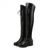 Neue Retro Reiten Lace-up Frauen Flache Oberschenkel Stiefel Western Über Das Knie Stiefel Mode Frauen Schuhe Runde Kappe lange Stiefel Winter 2025