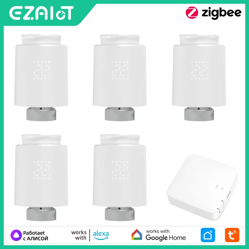 EZAIOT Tuya Zigbee 1-6Pcs Smart TRV Thermostatventil Antrieb Programmierbare Thermostat Heizung Controller Alexa Google Image
