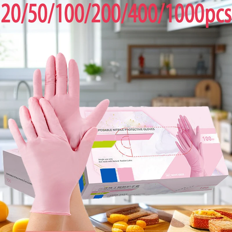 20/50/100/200/400/1000 Stück rosa Einweg-Nitril-Reinigungshandschuhe, geeignet zum Färben von Haaren, Schönheitssalons, Küchenhandschuhe Image