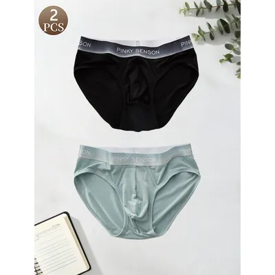 2PCS männer unterwäsche lässig sport stricken einfarbig männer mittlere taille komfortable weiche dreieck hosen modische männer schriftsätze der Image