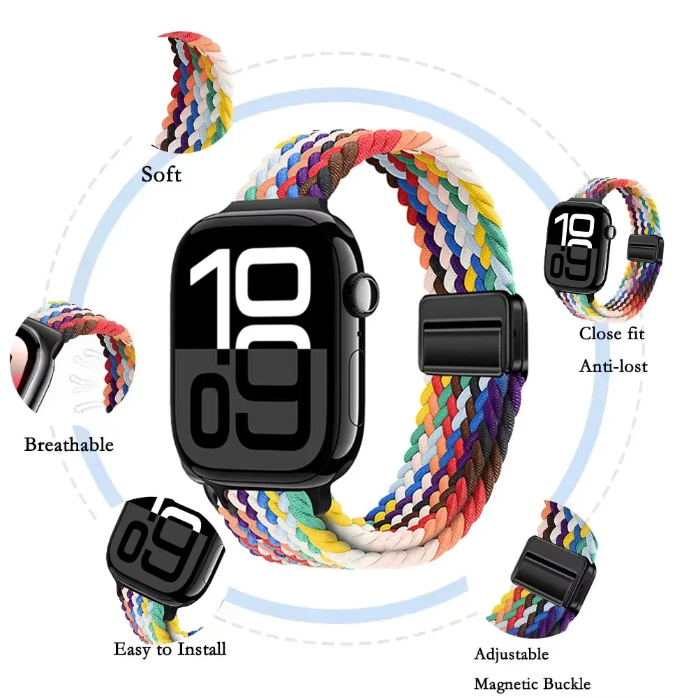 Schlankes geflochtenes Nylonarmband für Apple Watch 10 46 mm 42 mm 9 8 7 SE 6 Ultra 2 49 mm bequemes Armband Band iWatch 45 mm 41 mm 40 44 mm Image