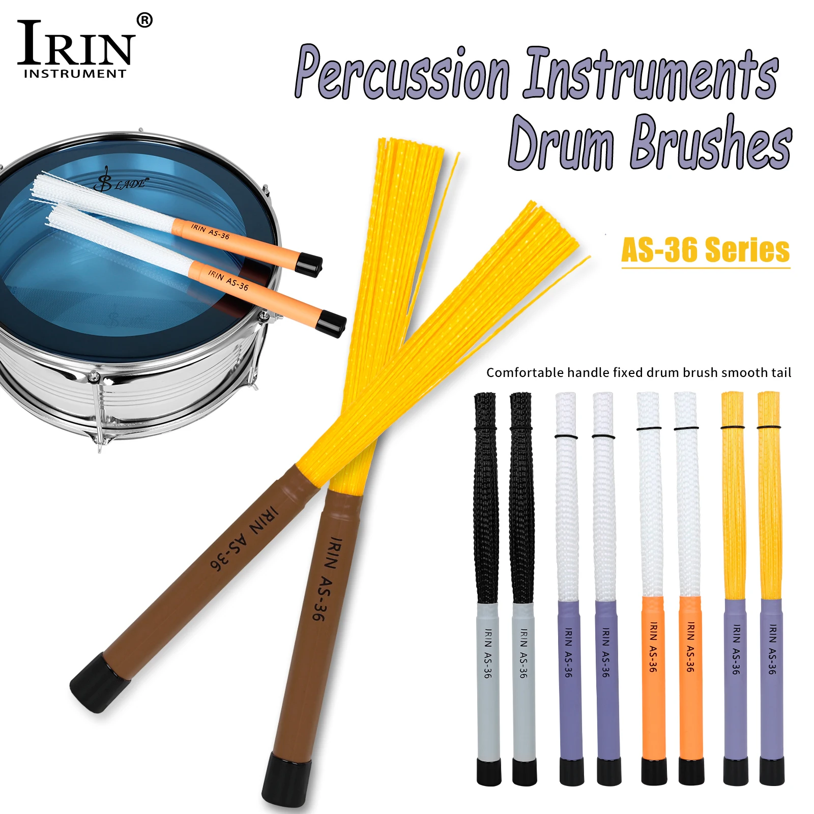 IRIN Trommelbürste, Trommelstöcke, hohe Elastizität, Nylon-Trommelbürsten, Komfortgriffe, Zubehör für Percussion-Musikinstrumente Image