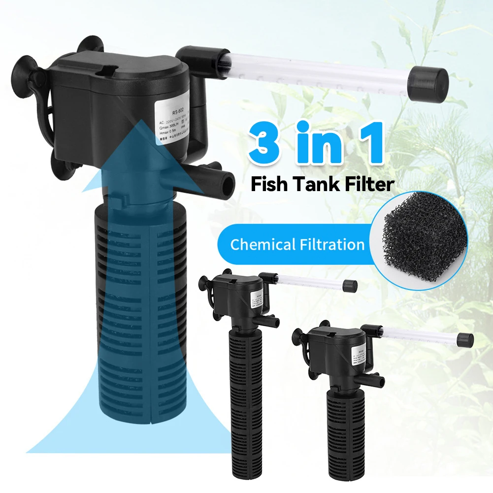 Mini 3-in-1-Aquarium-Innenfilter, leiser Aquariumfilter, wasserdichter Aquarium-Wasserreiniger, Aquarium-Luftpumpe für Aquarien Image
